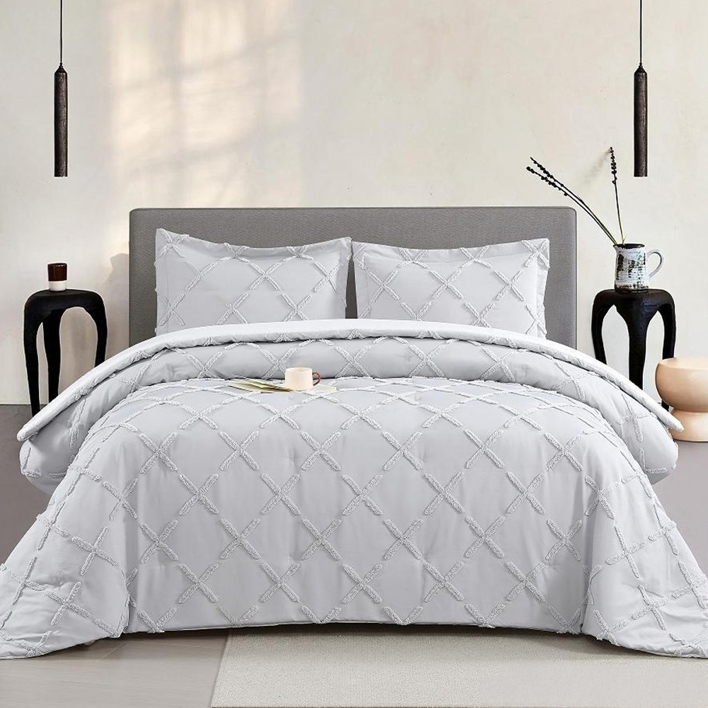 Serene Geometric Ruching Všívaná žinylka Vyšívací povlak na přikrývku Sada povlaků na přikrývku Sada ložního prádla