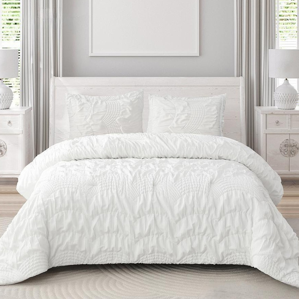 Armando Textured Geometric Ruched Povlak Set Povlak na přikrývku Sada ložního prádla