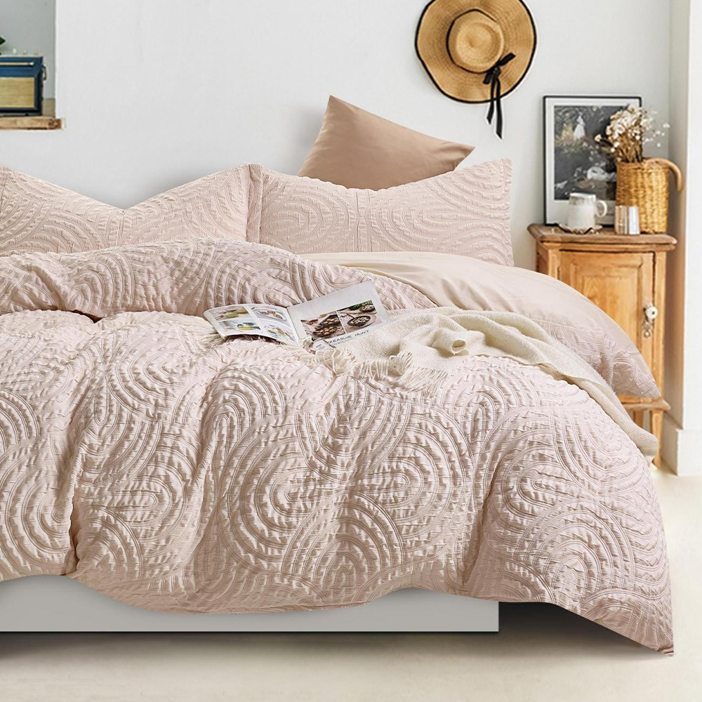 Nina Textured Geometric Arc Embossed zmačkaná přikrývka Sada povlaků na přikrývku Sada ložního prádla