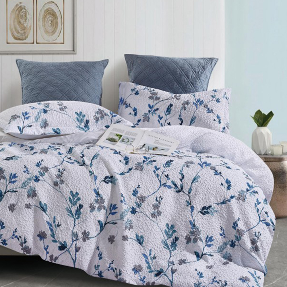 Margot Textured botanický květinový tištěný Seersucker Povlak na přikrývku Sada povlaků na přikrývku Sada ložního prádla