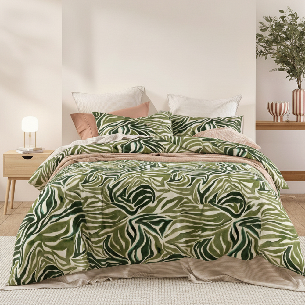 Green Leaf Prints Čistá bavlna z mikrovlákna s potiskem Sada povlaků na přikrývku Sada povlečení